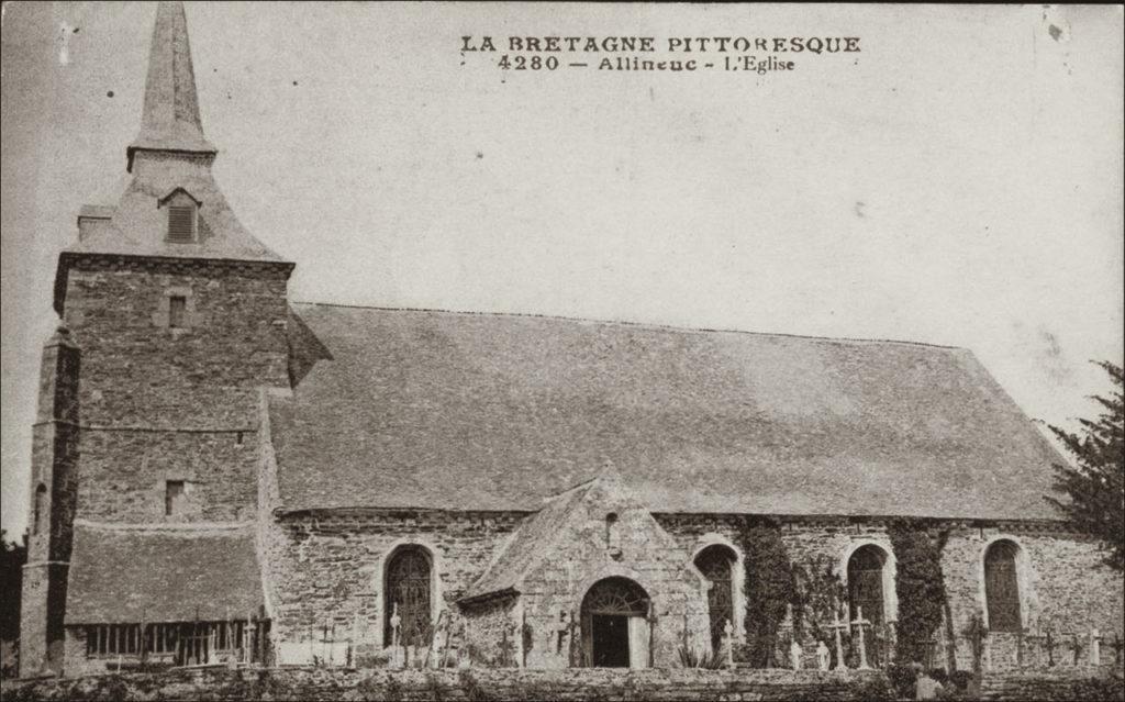L'église Saint-Pierre-et-Saint-Paul sur la commune d'Allineuc au début des années 1900.