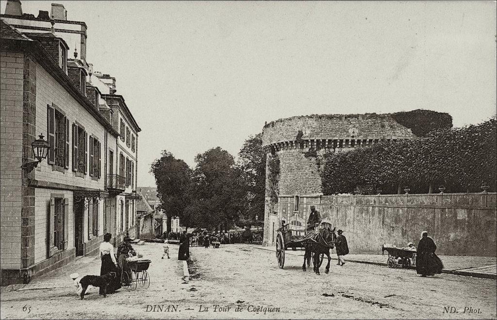 La tour de Coëtquen dans la ville de Dinan au début des années 1900.