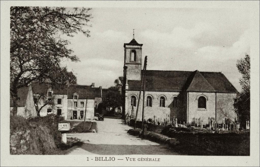 L'église Notre-Dame dans le bourg de Billio au début des années 1900.