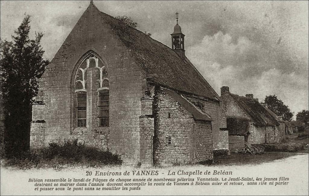 La chapelle de Beléan sur la commune de Ploeren au début des années 1900.