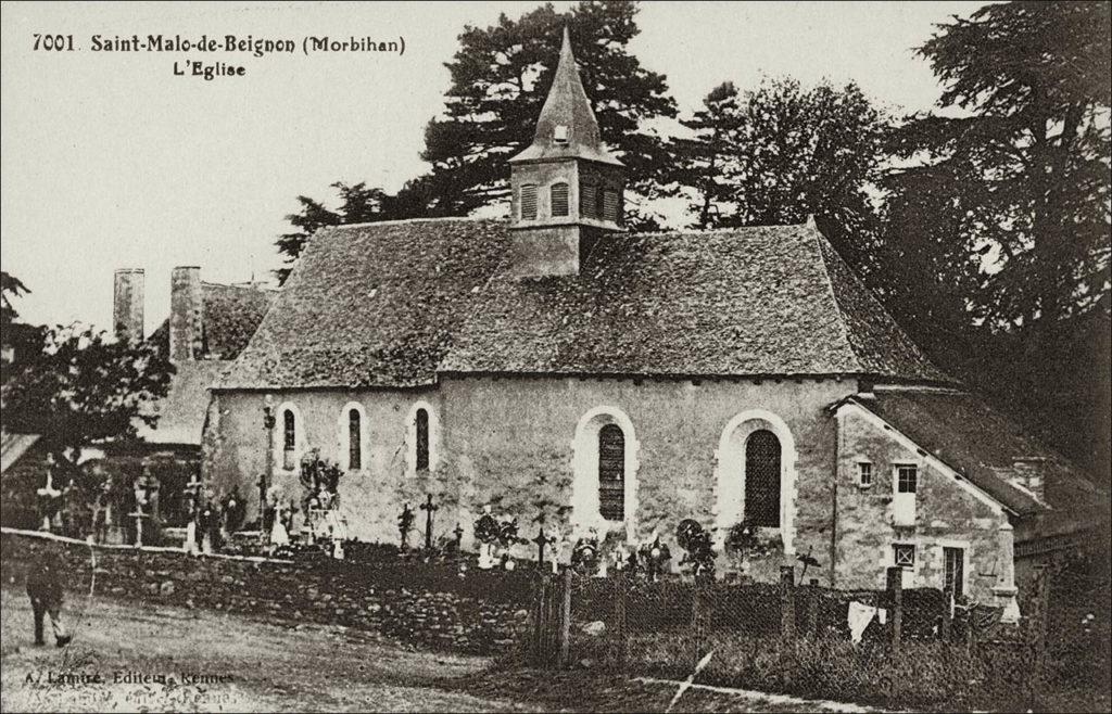 L'église Saint-Malo dans le bourg de Saint-Malo-de-Beignon au début des années 1900.