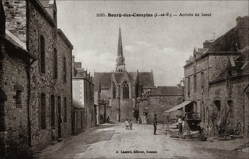 Le bourg et l'église sur la commune de Bourg-des-Comptes au début des années 1900.