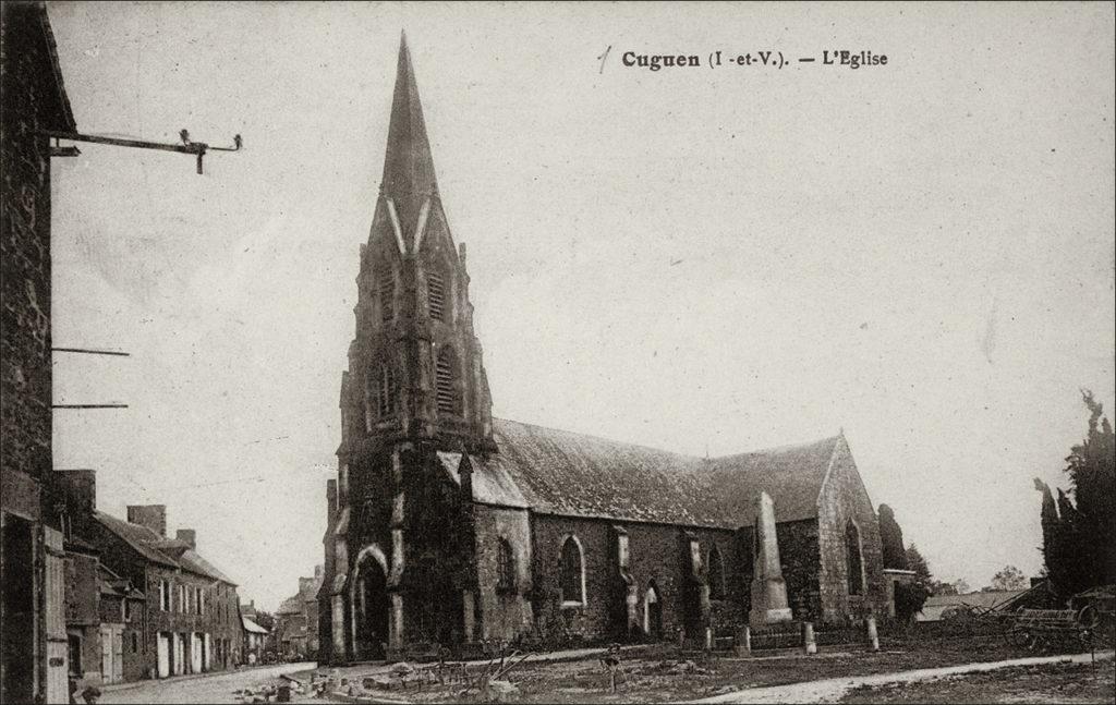 L'église Saint-Martin-et-Saint-Samson dans le bourg de Cuguen au début des années 1900.