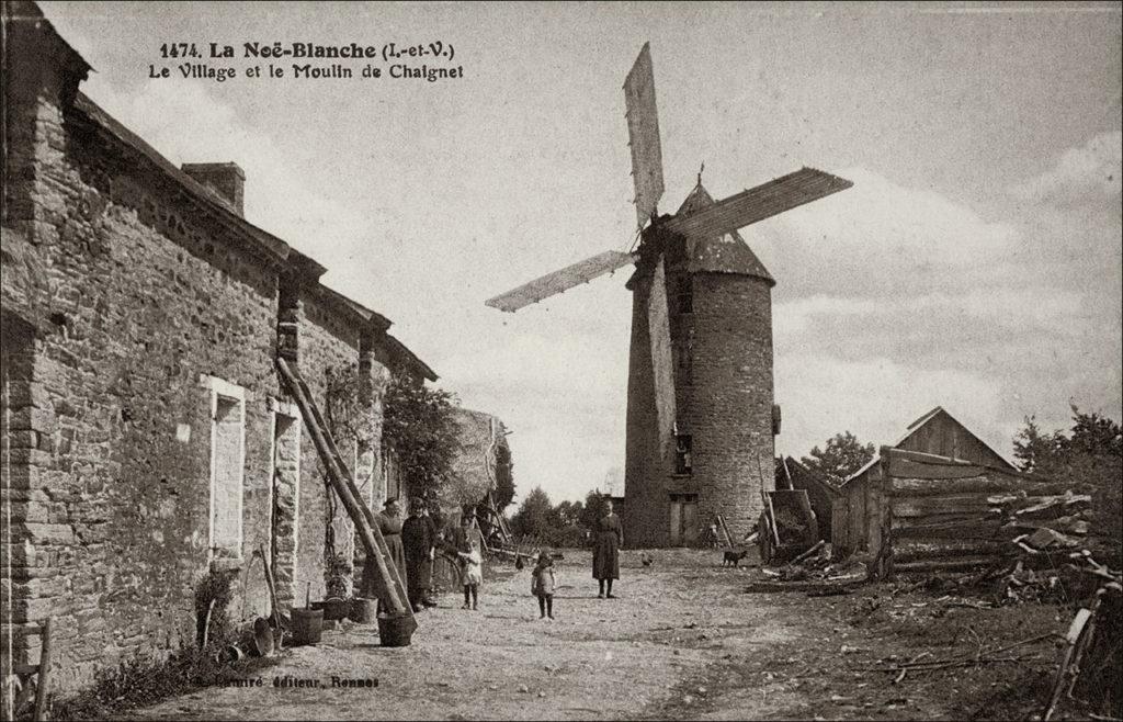 Le moulin de Chaignet sur la commune de La Noë-Blanche au début des années 1900.