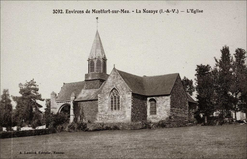 L'église Saint-Hubert dans le bourg de La Nouaye au début des années 1900.