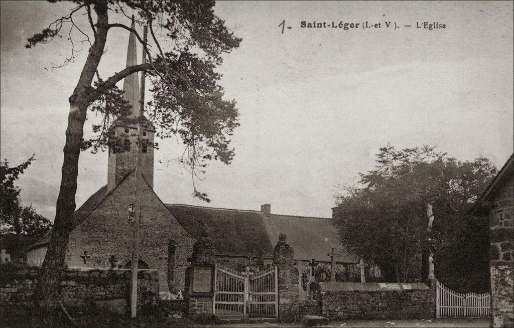 L’église Saint-Léger dans le bourg de Saint-Léger-des-Prés au début des années 1900.