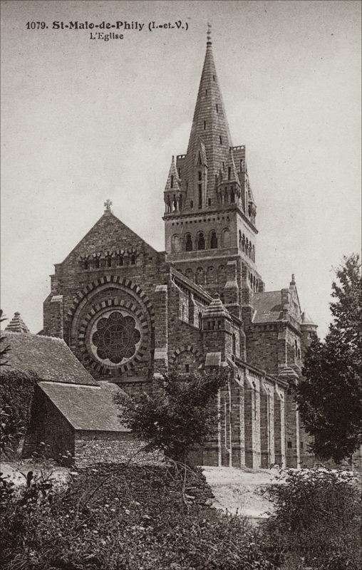L'église Saint-Malo dans le bourg de Saint-Malo-de-Phily au début des années 1900.