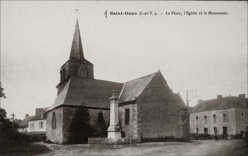 L'église Saint-Onen dans le bourg de Saint-Onen-la-Chapelle au début des années 1900.
