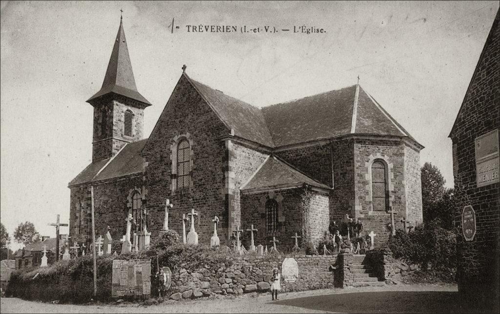 L'église Saint-Pierre, Saint-Armel dans le bourg de Trévérien au début des années 1900.