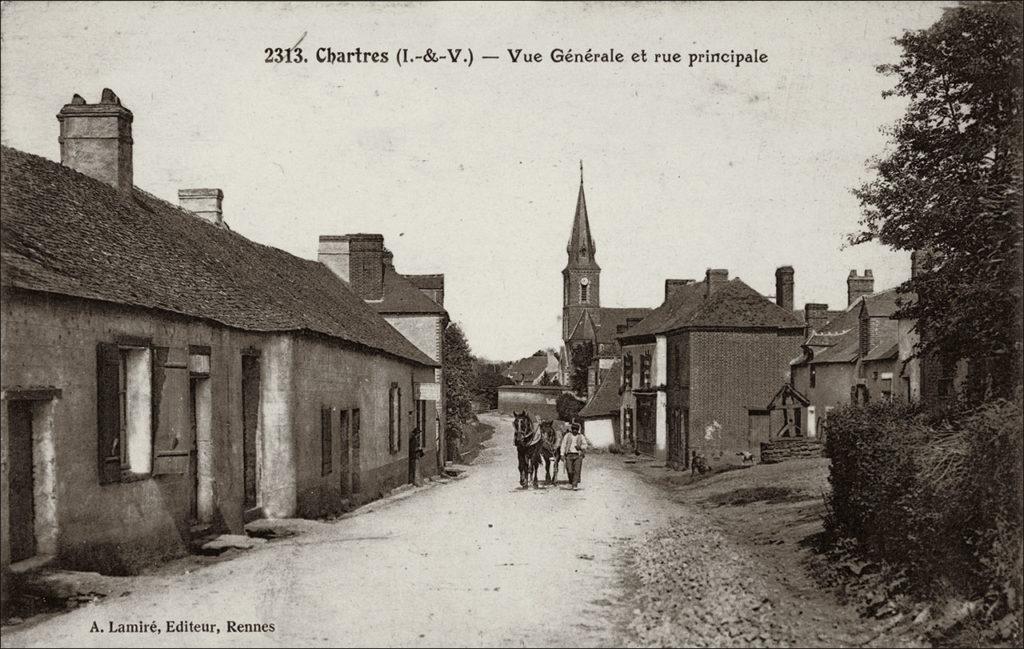 La rue principale du bourg de Chartres-de-Bretagne au début des années 1900.
