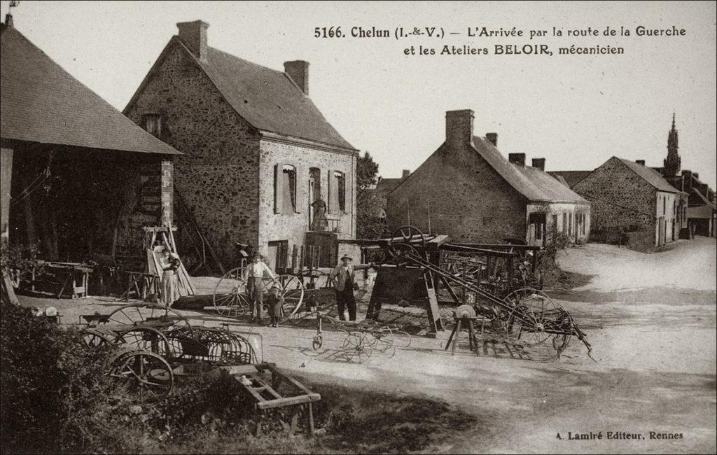 L'atelier de mécanique BELOIR dans le bourg de Chelun au début des années 1900.