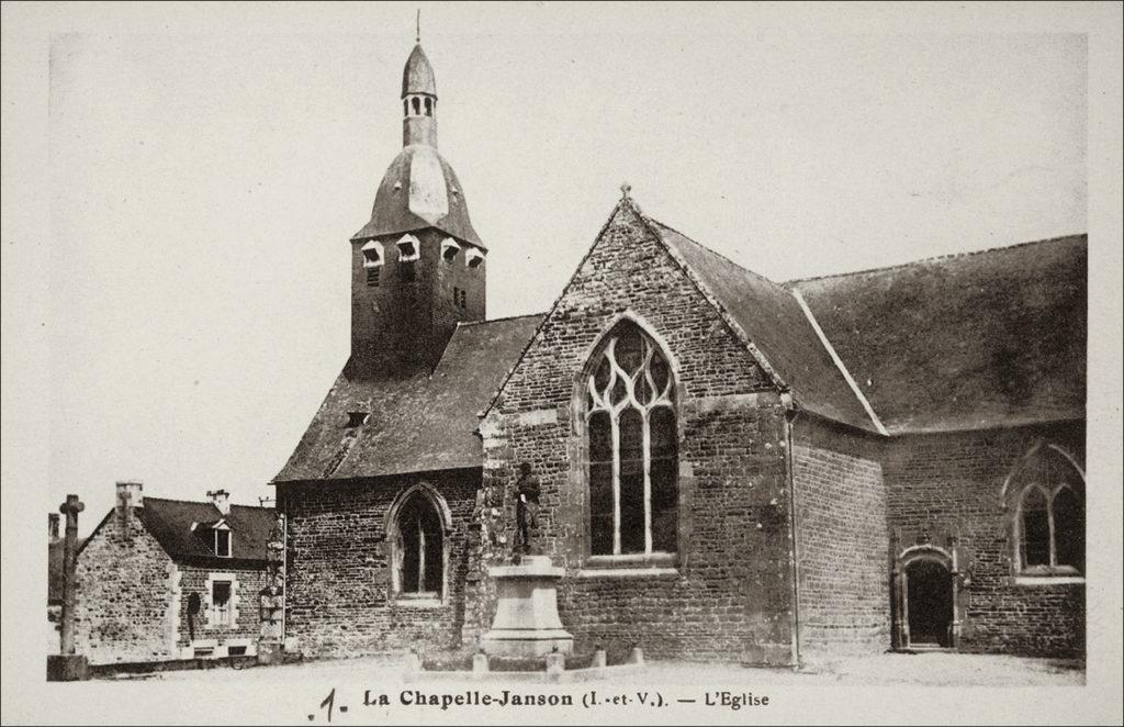 L'église Saint-Lézin dans le bourg de La Chapelle-Janson au début des années 1900.