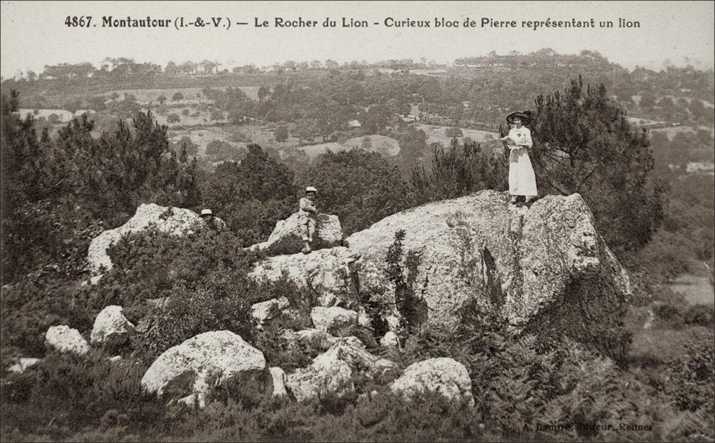 Le rocher du Lion sur la commune de Montautour au début des années 1900.