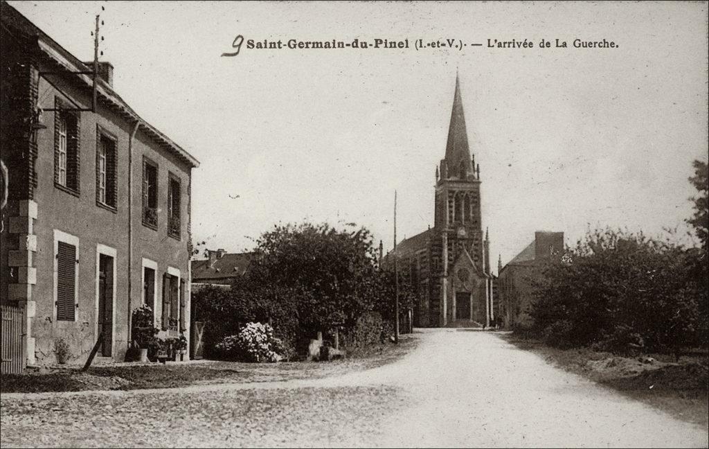 L'arrivée dans le bourg de Saint-Germain-du-Pinel au début des années 1900.