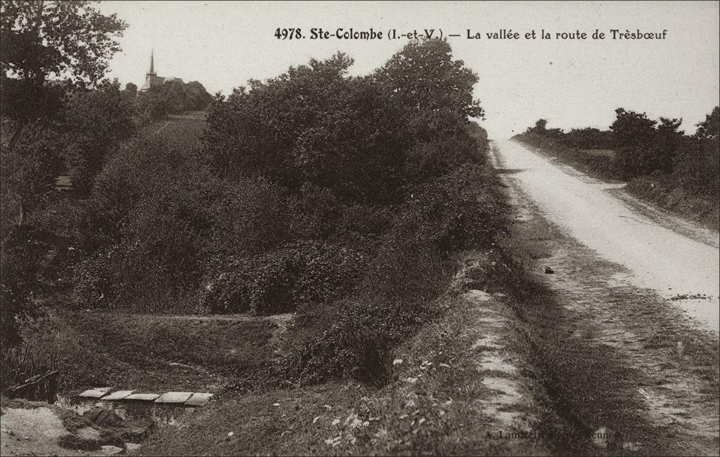 La vallée et la route de Tresbœuf sur la commune de Sainte-Colombe au début des années 1900.