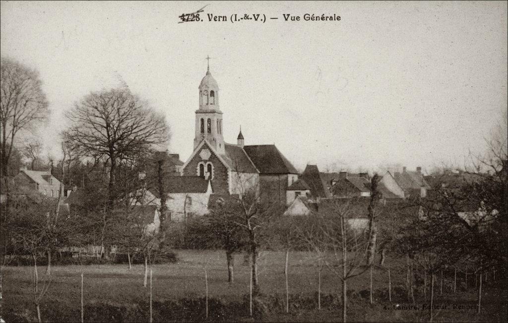 Le bourg de Vern-sur-Seiche avec l'église au début des années 1900.