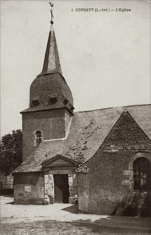 L'église Saint-Martin dans le bourg de Corsept dans les années 1900.