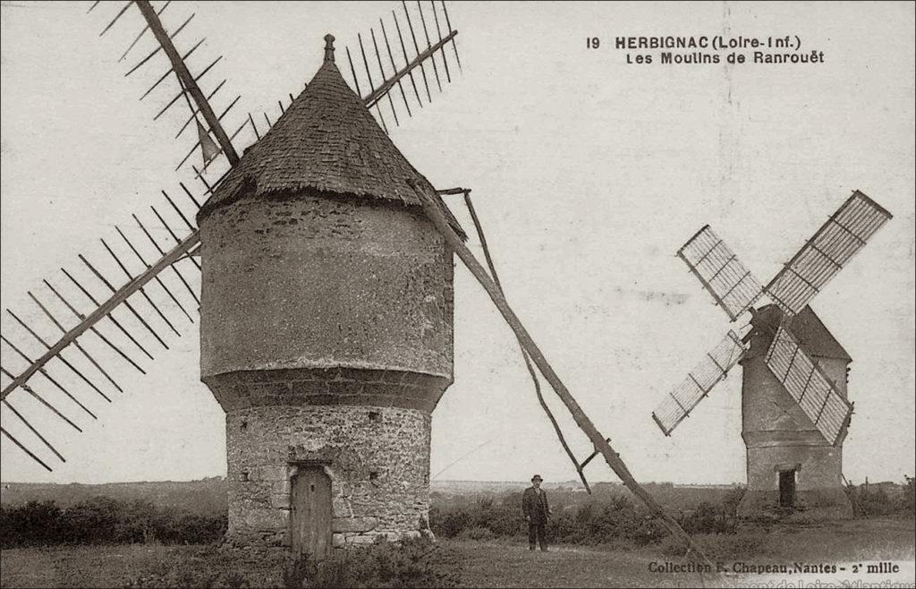 Les moulins de Ranrouët sur la commune d'Herbignac dans les années 1900.