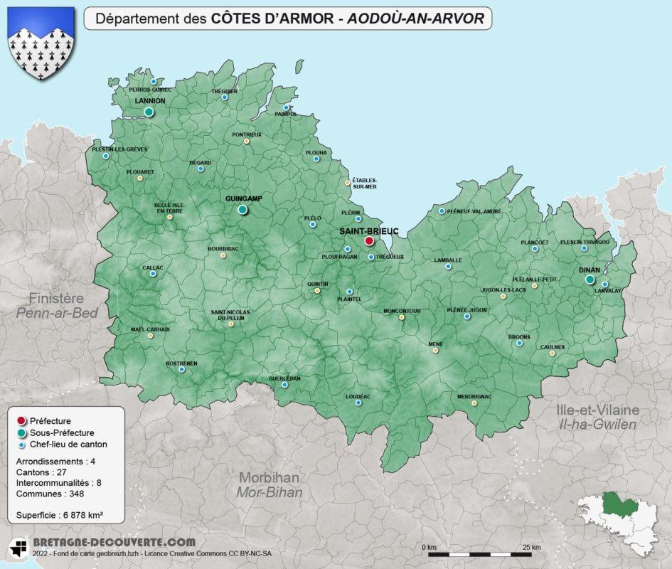 Carte du département des Côtes d'Armor (22)