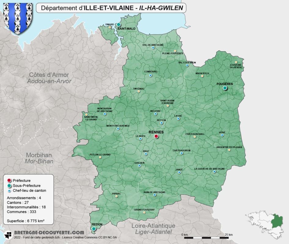 Carte du département de l'Ile-et-Vilaine (35)