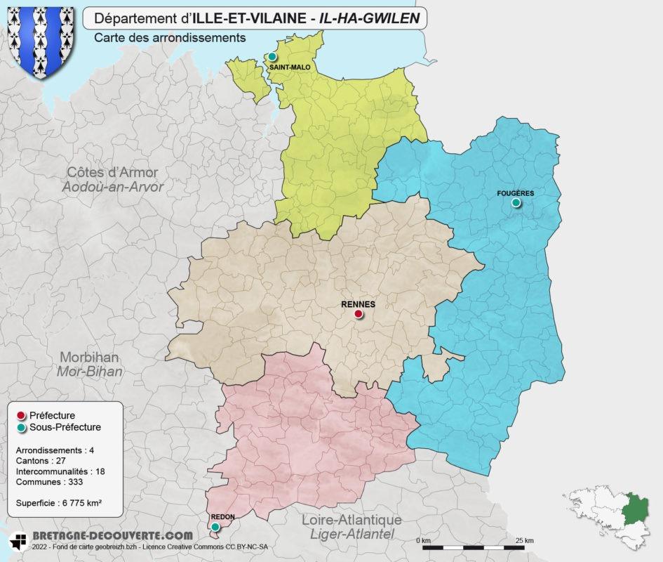Carte des arrondissements du département de l'Ile-et-Vilaine (35)