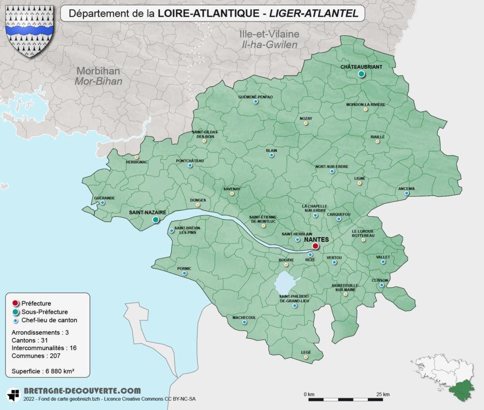 Carte du département de la Loire-Atlantique (44)