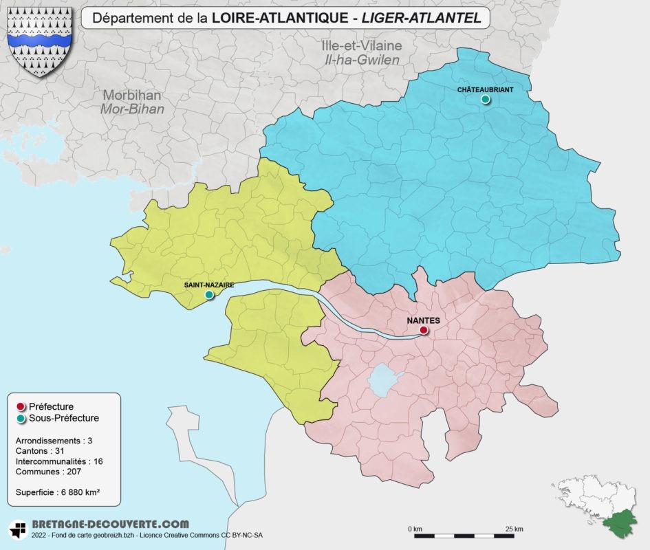 Carte des arrondissements du département de la Loire-Atlantique (44)