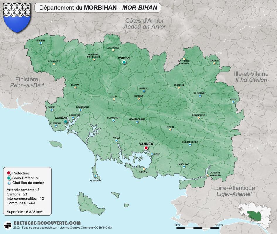 Carte du département du Morbihan (56)