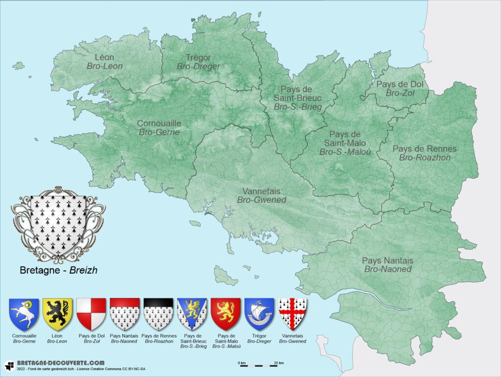 Carte des pays historiques de Bretagne