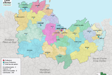 Carte des cantons du département des Côtes d'Armor (22)