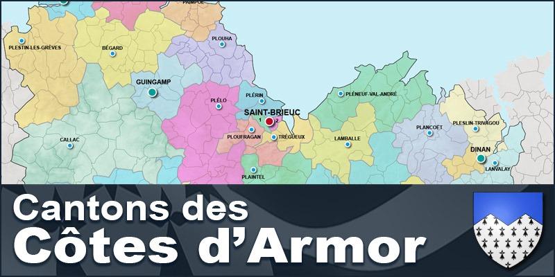 Carte des cantons des Côtes d'Armor.