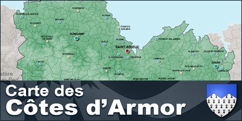 Carte du département du des Côtes d'Armor (22) en Bretagne.