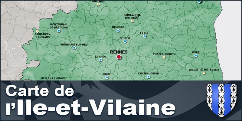 Carte du département d'Ille-et-Vilaine (35) en Bretagne.