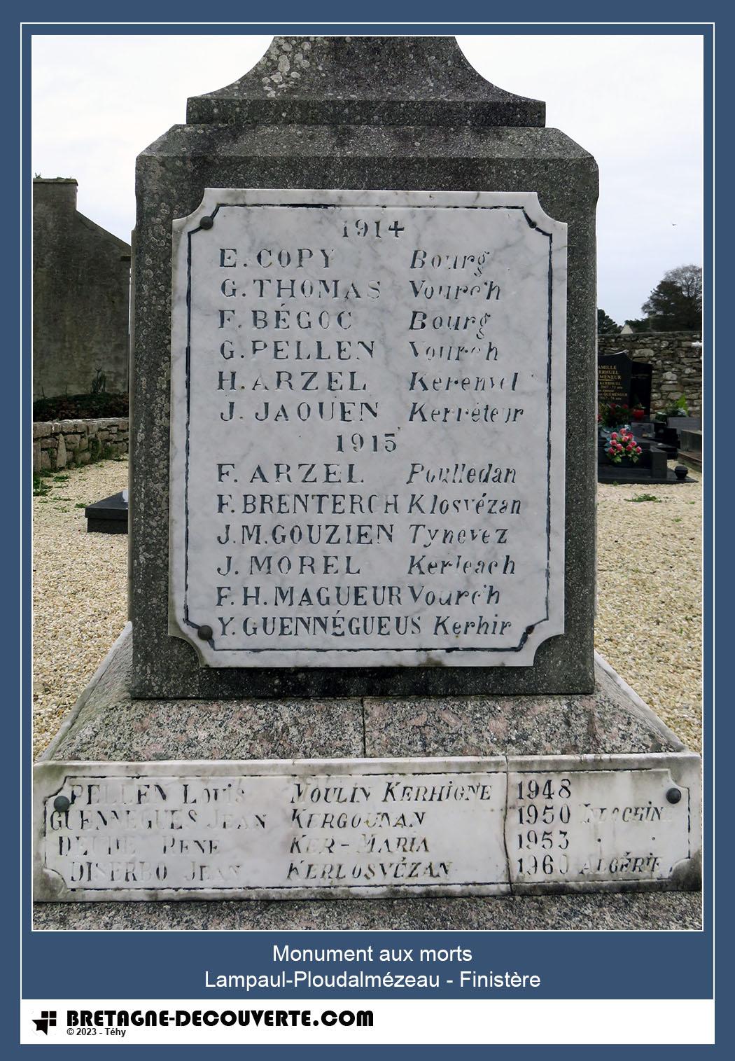 Les noms gravés sur le monument aux morts de Lampaul-Ploudalmézeau