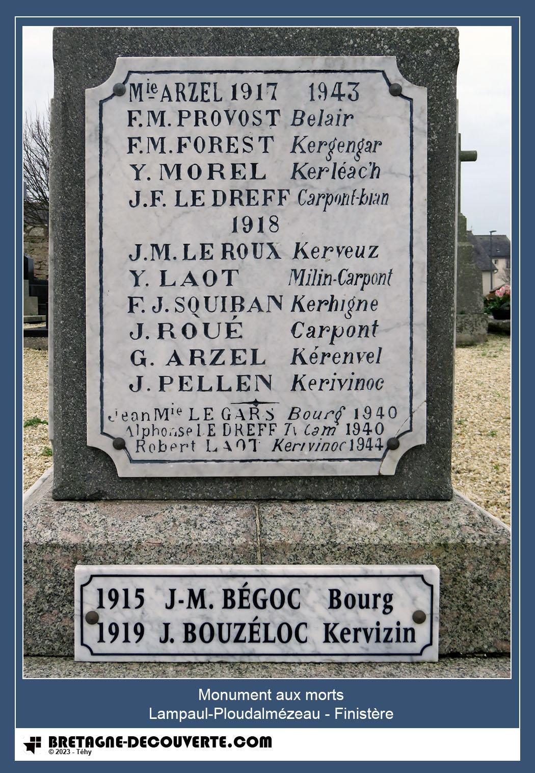 Les noms gravés sur le monument aux morts de Lampaul-Ploudalmézeau