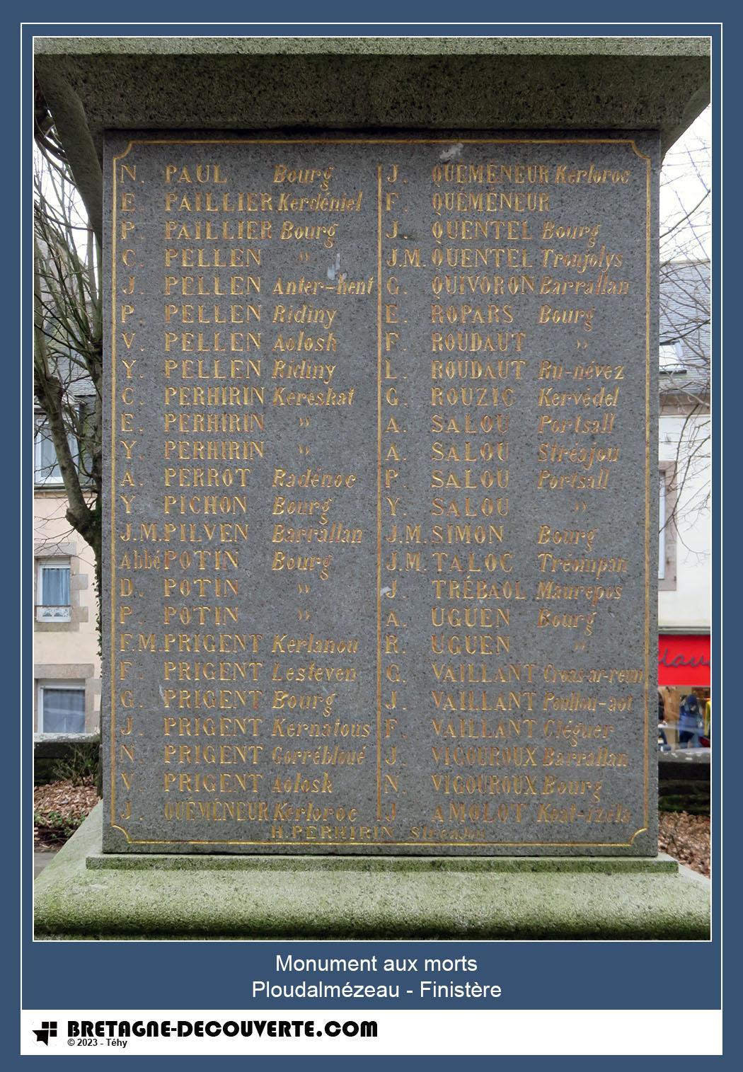 Les noms gravés sur le monument aux morts de Ploudalmézeau