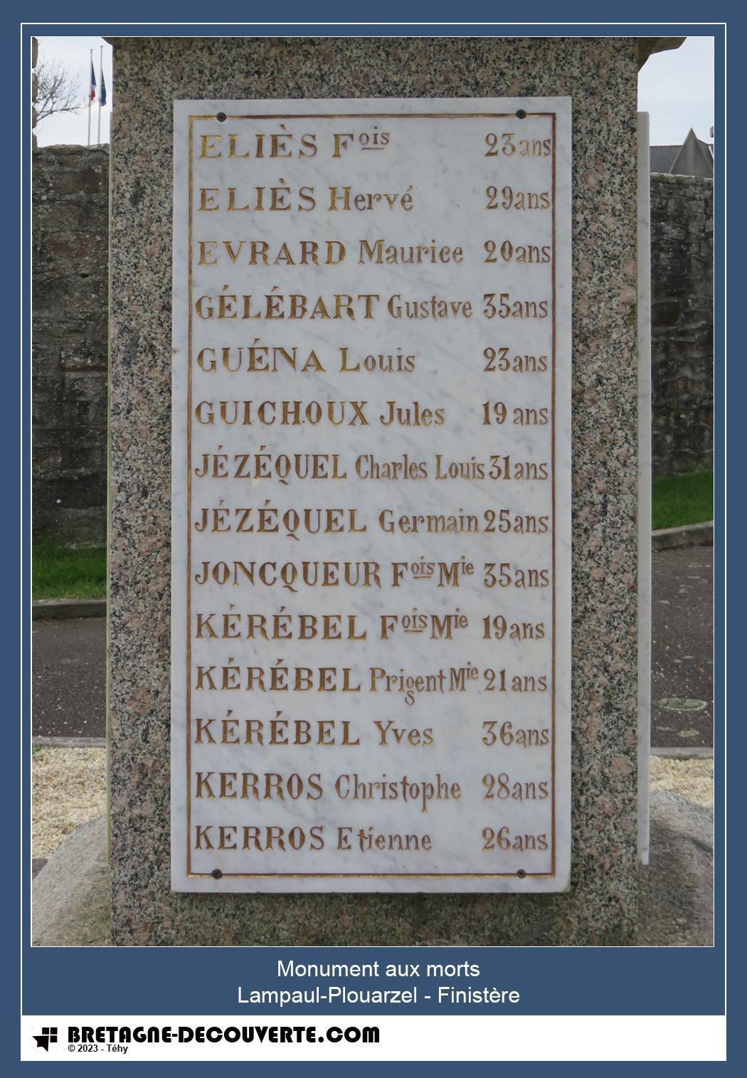 Les noms gravés sur le monument aux morts de Lampaul-Plouarzel