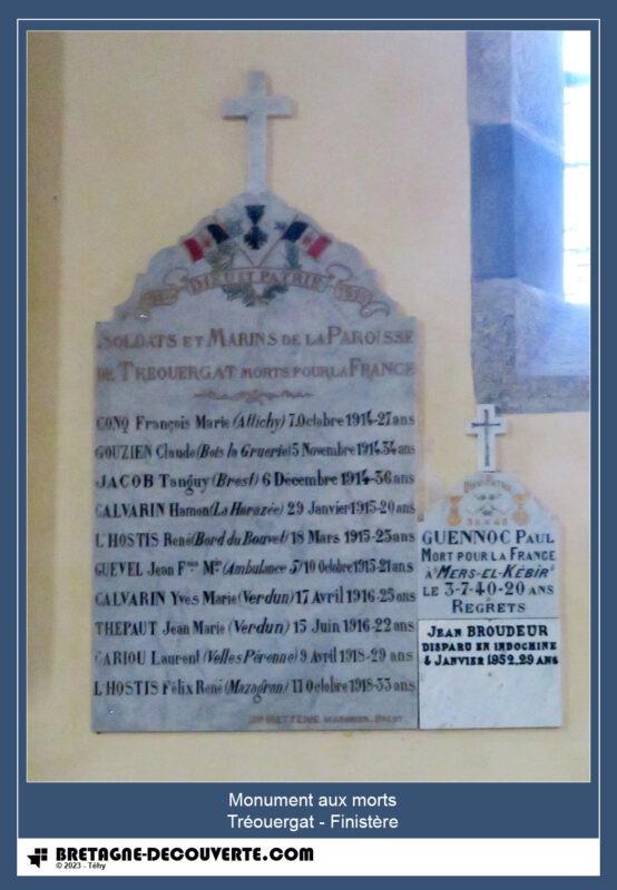 Les noms gravés sur le monument aux morts de Tréouergat.