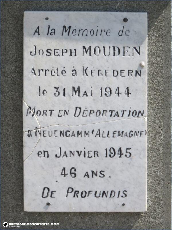Stèle commémorative de Jospeh Mouden.