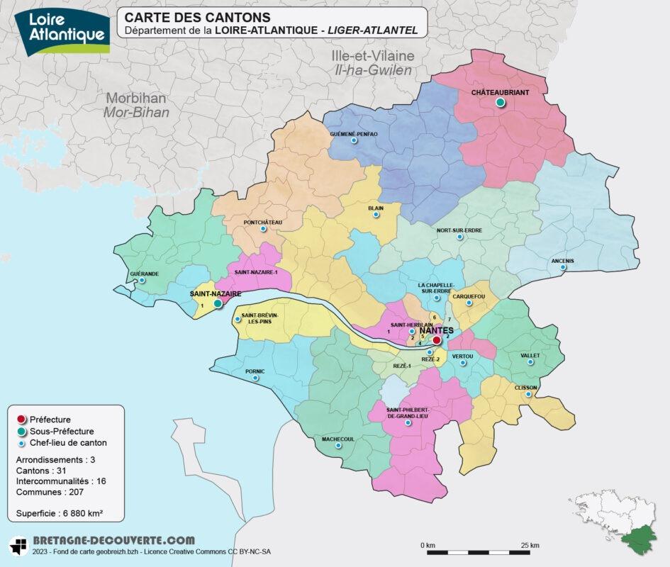 Carte des cantons du département de la Loire-Atlantique