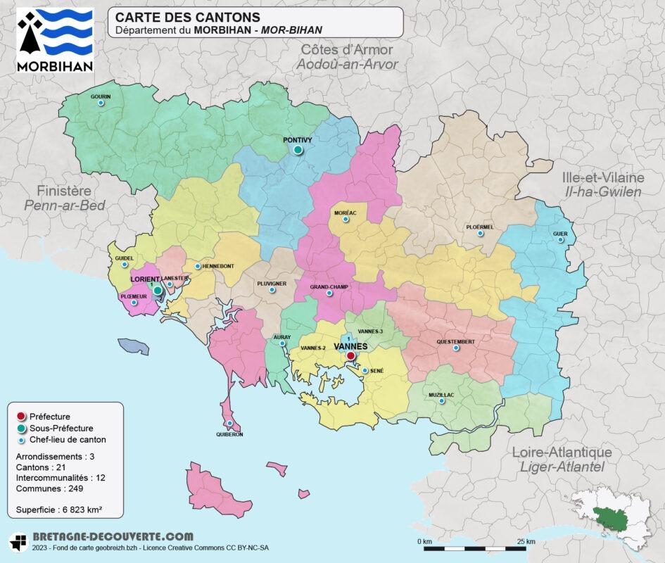 Carte des cantons du département du Morbihan