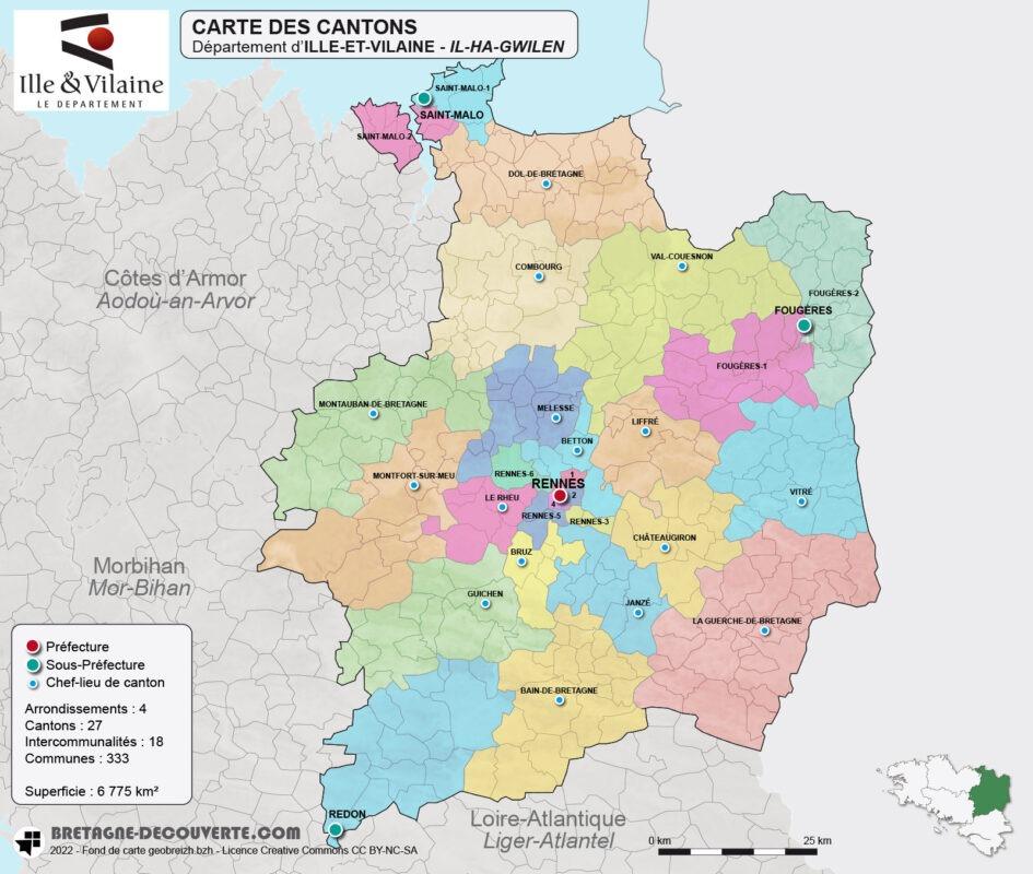 Carte des cantons du département de l'Ille-et-Vilaine