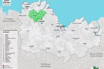 Carte du canton de Bégard dans les Côtes d'Armor