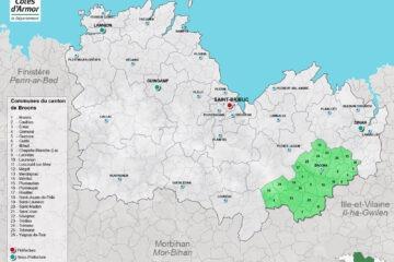 Carte du canton de Broons dans les Côtes d'Armor