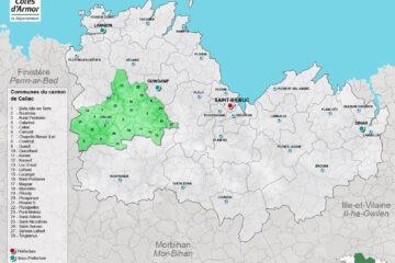 Carte du canton de Callac dans les Côtes d'Armor