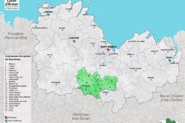 Carte du canton de Guerlédan dans les Côtes d'Armor
