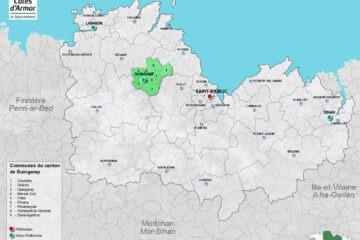 Carte du canton de Guingamp dans les Côtes d'Armor