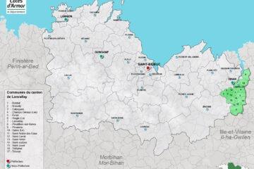 Carte du canton de Lanvallay dans les Côtes d'Armor