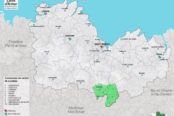 Carte du canton de Loudéac dans les Côtes d'Armor