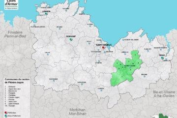 Carte du canton de Plénée-Jugon dans les Côtes d'Armor